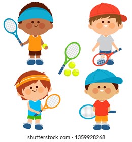 Children tennis players. Vector illustration