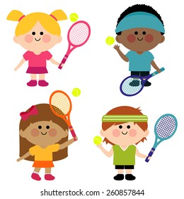 Children tennis players. Vector illustration