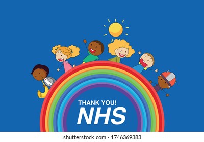 Children, Thank you NHS rainbow design vector