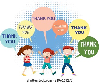 Children with thank you speech bubbles illustration