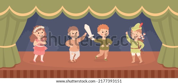 Children in Theater Play Wearing Costumes\
Performing on Stage Vector\
Illustration