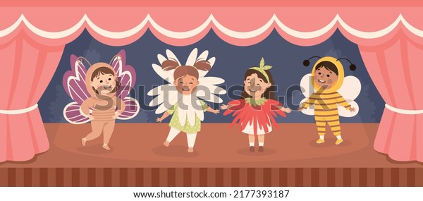 Children in Theater Play Wearing Costumes\
Performing on Stage Vector\
Illustration