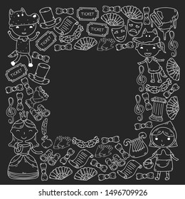 Children theatre patterns. Elements for design on the theatre. Doodles. Vector. Kindergarten children.