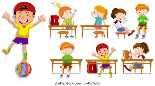 Children at their desks illustration