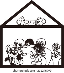 Children and their grand parents are staying a happy holiday.