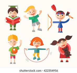 Children and their hobbies - flat design characters set