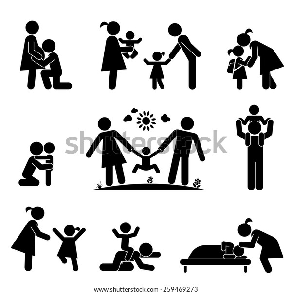 Les Enfants Et Leurs Parents Pictogramme Image Vectorielle De Stock Libre De Droits