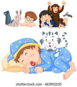 Children and their pets illustration
