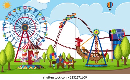 Children at theme park illustration