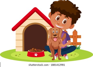 Niños con sus mascotas aislados en ilustración de fondo blanco