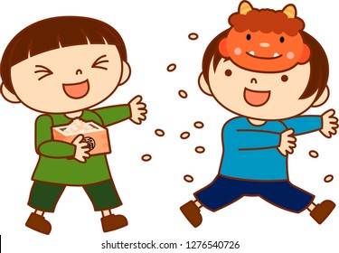 Children throwing dried soy beans