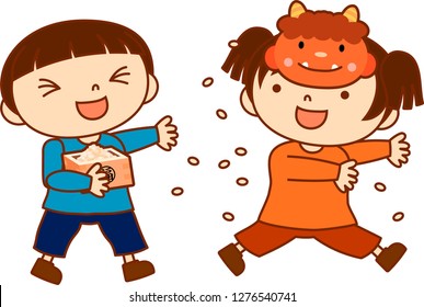 Children throwing dried soy beans