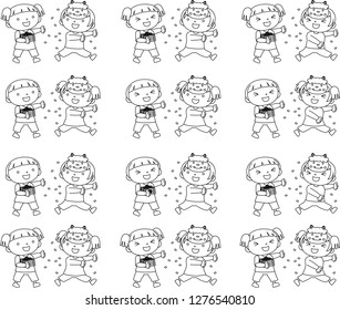Children throwing dried soy beans outline set