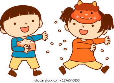 Children throwing dried soy beans