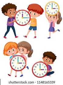 Children and time on white background illustration