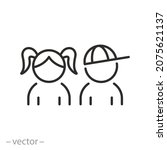 children toilet icon, girl and boy, silhouette child or kid restroom, thin line symbol - editable stroke vector illustration