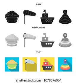 Children toy black, flat, monochrome icons in set collection for design. Game and bauble vector symbol stock web illustration.