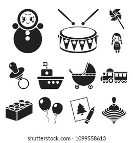 Children toy black icons in set collection for design. Game and bauble vector symbol stock web illustration.