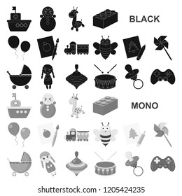 Children toy black icons in set collection for design. Game and bauble vector symbol stock web illustration.