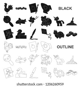 Children toy black icons in set collection for design. Game and bauble vector symbol stock web illustration.