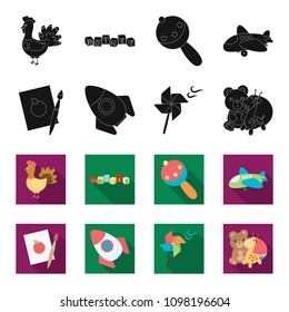 Children toy black,flet icons in set collection for design. Game and bauble vector symbol stock web illustration.