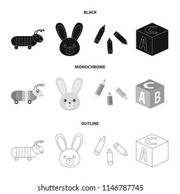 Children toy black,monochrome,outline icons in set collection for design. Game and bauble vector symbol stock web illustration.