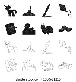 Children toy black,outline icons in set collection for design. Game and bauble vector symbol stock web illustration.