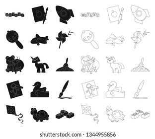 Children toy black,outline icons in set collection for design. Game and bauble vector symbol stock web illustration.