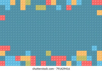 Children toy building block bricks. Horizontal format plastic construction block background. Presentation background.