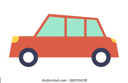 Children toy car. Red car vector template on white background. Minivan or multi purpose vehicle isolated. Automobile side view flat style. Convenient mean of transportation, modern model of car