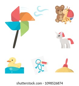 Children toy cartoon icons in set collection for design. Game and bauble vector symbol stock web illustration.