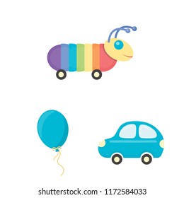 Children toy cartoon icons in set collection for design. Game and bauble vector symbol stock web illustration.