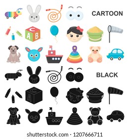 Children toy cartoon icons in set collection for design. Game and bauble vector symbol stock web illustration.