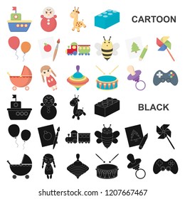 Children toy cartoon icons in set collection for design. Game and bauble vector symbol stock web illustration.