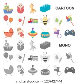 Children toy cartoon icons in set collection for design. Game and bauble vector symbol stock web illustration.