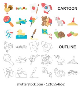 Children toy cartoon icons in set collection for design. Game and bauble vector symbol stock web illustration.
