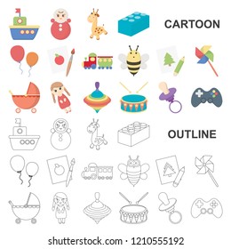 Children toy cartoon icons in set collection for design. Game and bauble vector symbol stock web illustration.