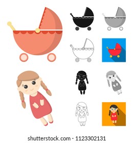 Children toy cartoon,black,flat,monochrome,outline icons in set collection for design. Game and bauble vector symbol stock web illustration.