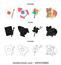 Children toy cartoon,black,outline icons in set collection for design. Game and bauble vector symbol stock web illustration.