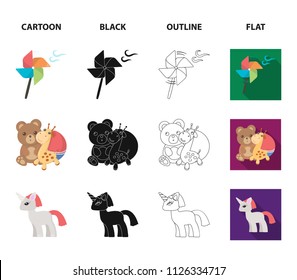 Children toy cartoon,black,outline,flat icons in set collection for design. Game and bauble vector symbol stock web illustration.