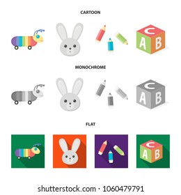 Children toy cartoon,flat,monochrome icons in set collection for design. Game and bauble vector symbol stock web illustration.