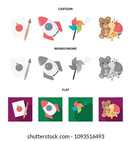 Children toy cartoon,flat,monochrome icons in set collection for design. Game and bauble vector symbol stock web illustration.