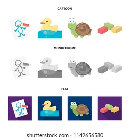 Children toy cartoon,flat,monochrome icons in set collection for design. Game and bauble vector symbol stock web illustration.