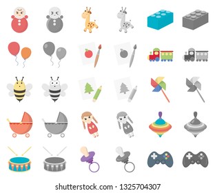Children toy cartoon,monochrom icons in set collection for design. Game and bauble vector symbol stock web illustration.
