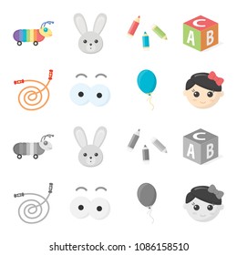 Children toy cartoon,monochrome icons in set collection for design. Game and bauble vector symbol stock web illustration.