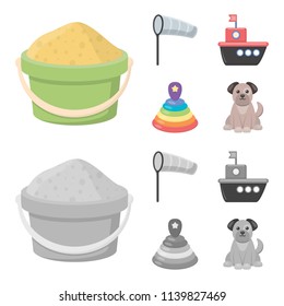 Children toy cartoon,monochrome icons in set collection for design. Game and bauble vector symbol stock web illustration.