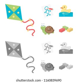 Children toy cartoon,monochrome icons in set collection for design. Game and bauble vector symbol stock web illustration.