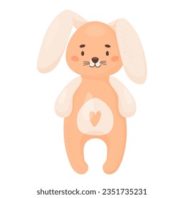 Children toy. Cute plush bunny.  Vector illustration in cartoon style. kids collection