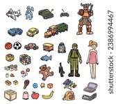 children  toy elements set in drawing style clipart