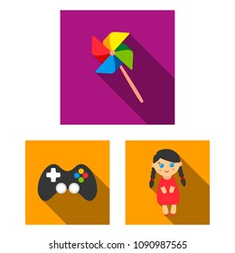Children toy flat icons in set collection for design. Game and bauble vector symbol stock web illustration.